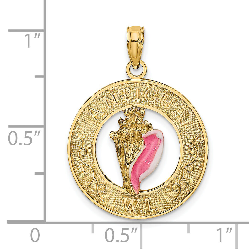 14K ANTIGUA, WI Circle w/ Enamel Conch Shell Charm-K6646