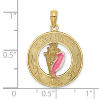 14K ANTIGUA, WI Circle w/ Enamel Conch Shell Charm-K6646