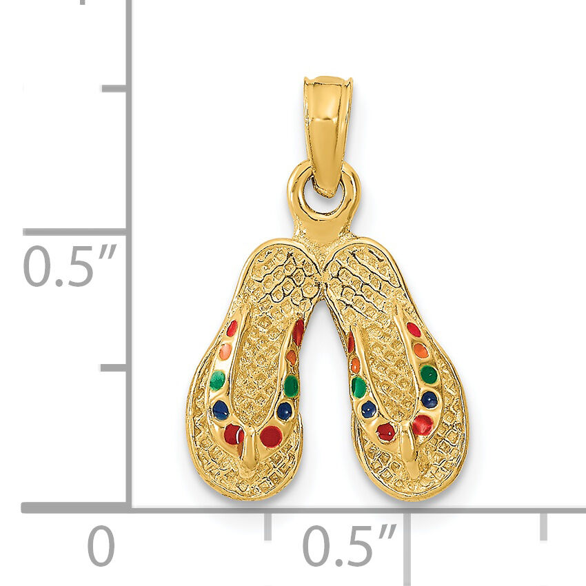 14k  3D W/ Multi-Color Enamel Double Flip-Flop Charm-K6663
