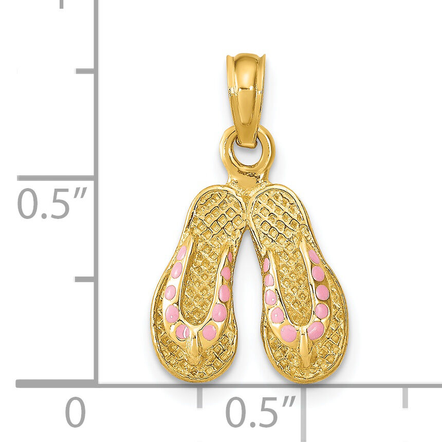 14k  3D W/ Pink Enamel Double Flip-Flop Charm-K6664