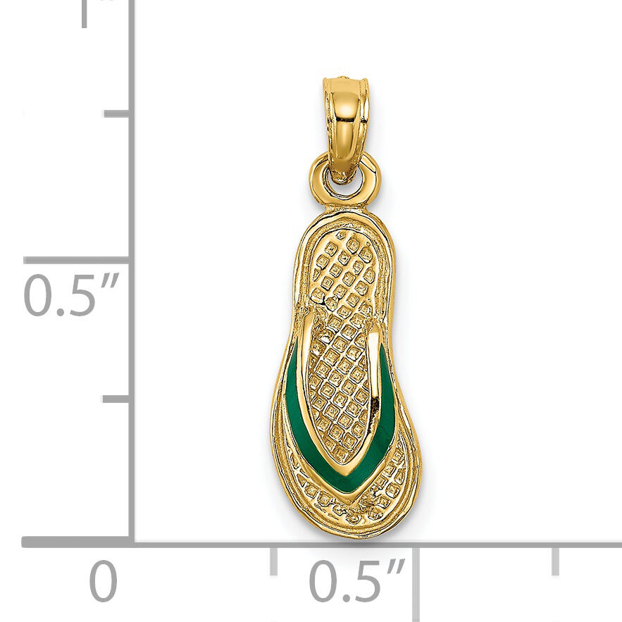 14k  3D W/ Green Enamel Single Flip-Flop Charm-K6668