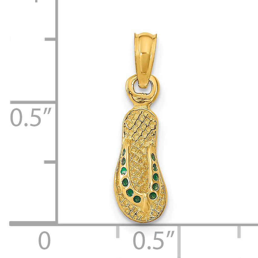 14k  3D W/ Green Enamel Single Flip-Flop Pendant-K6673