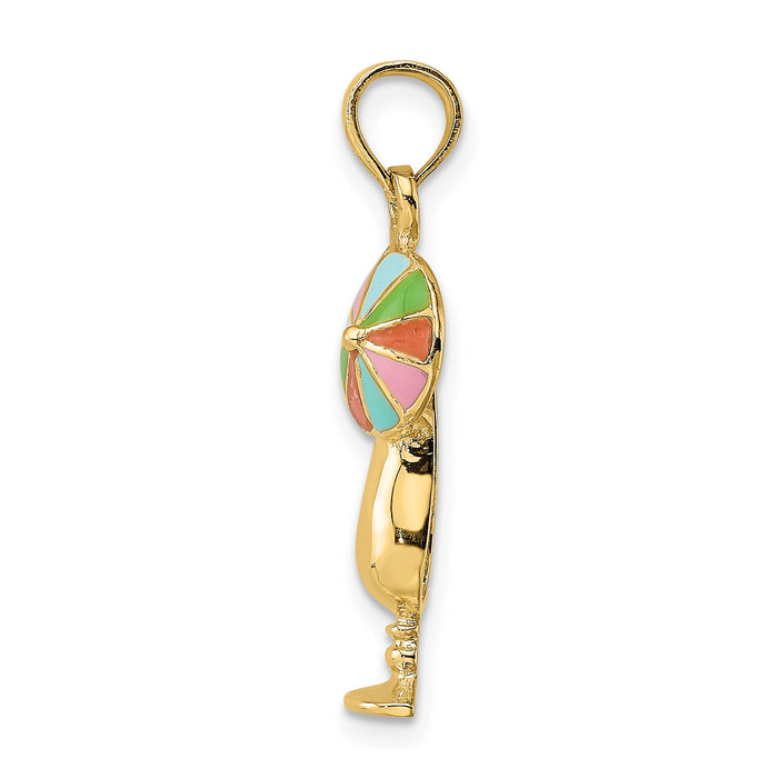 14K Tropical Drink w/Multi-Colored Enamel Umbrella Charm-K6677
