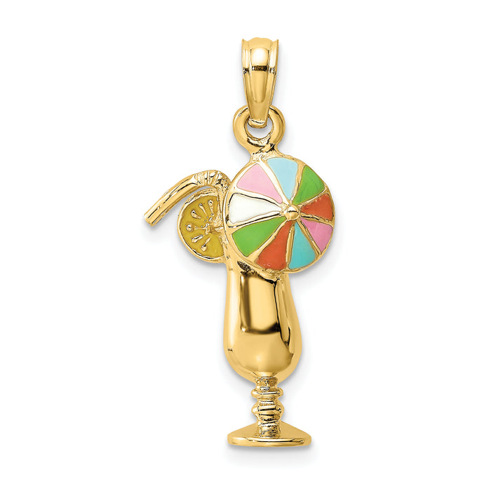 14K Tropical Drink w/Multi-Colored Enamel Umbrella Charm-K6677