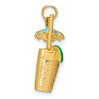 14K 3-D Cocktail Drink w/ Enamel Umbrella and Lime Charm-K6678