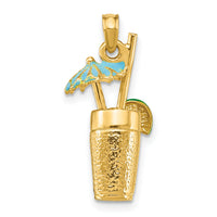 14K 3-D Cocktail Drink w/ Enamel Umbrella and Lime Charm-K6678