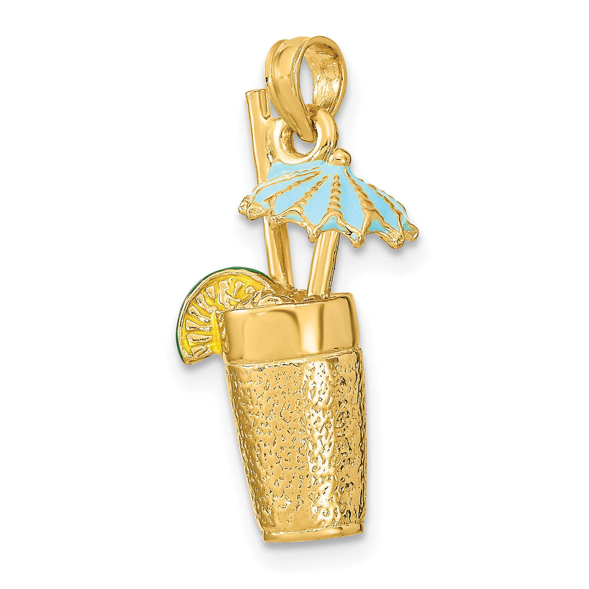 14K 3-D Cocktail Drink w/ Enamel Umbrella and Lime Charm-K6678