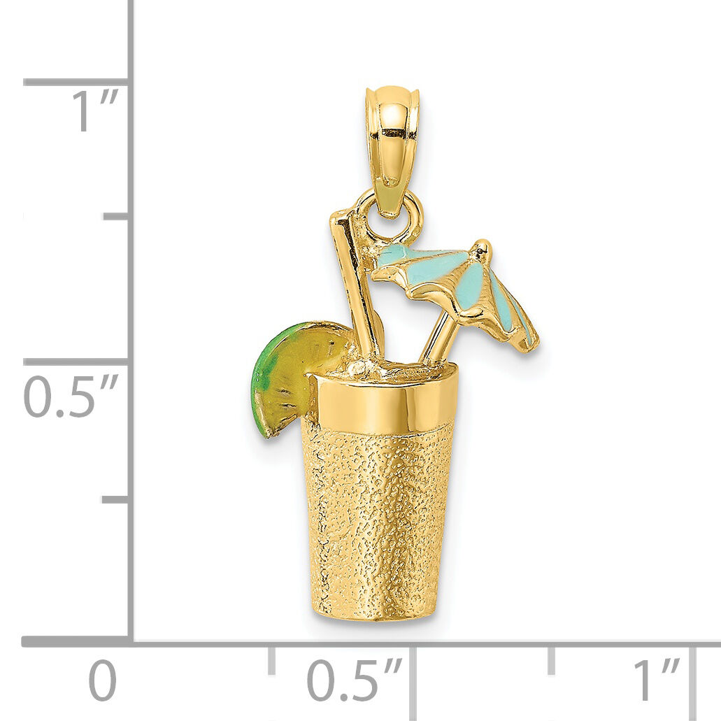 14K 3-D Cocktail Drink w/ Enamel Umbrella and Lime Charm-K6678