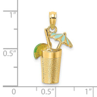 14K 3-D Cocktail Drink w/ Enamel Umbrella and Lime Charm-K6678