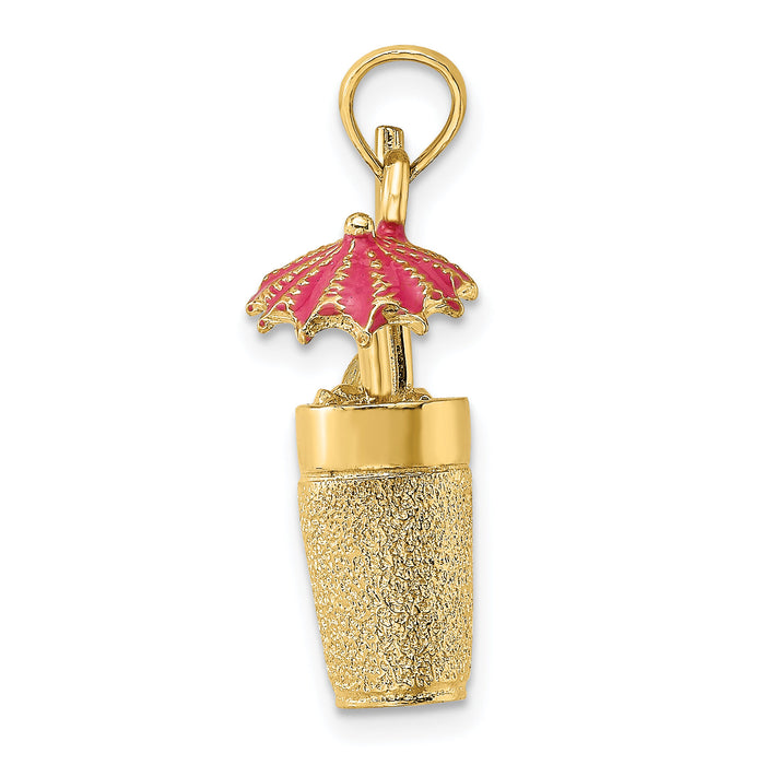 14K 3-D Cocktail Drink w/Fuschia Enamel Umbrella and Lime Charm-K6679