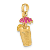 14K 3-D Cocktail Drink w/Fuschia Enamel Umbrella and Lime Charm-K6679