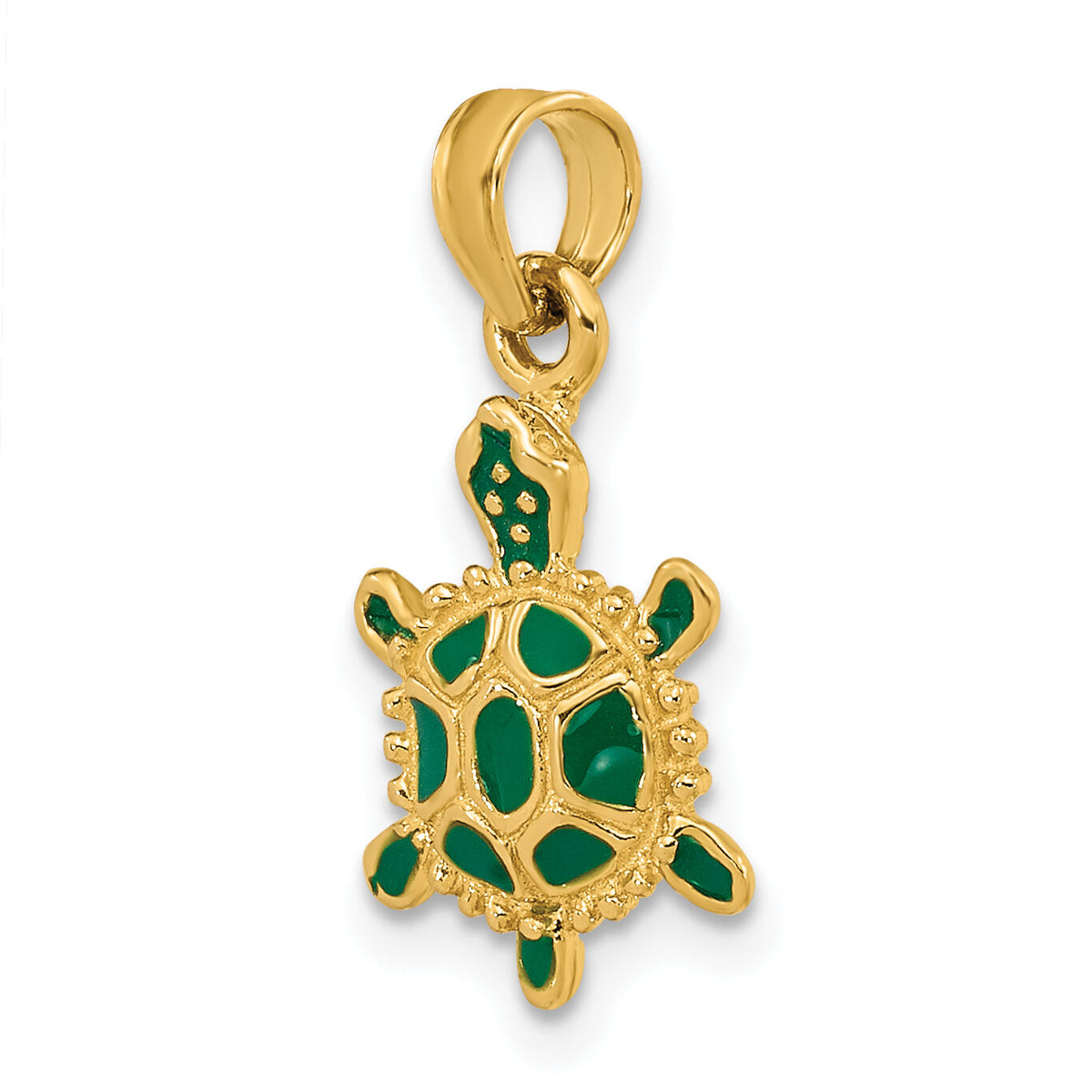 14K Green Enamel 3-D Land Turtle Charm-K6686
