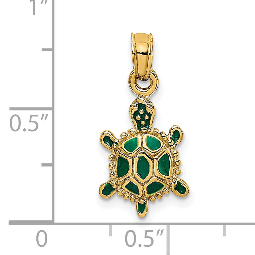 14K Green Enamel 3-D Land Turtle Charm-K6686