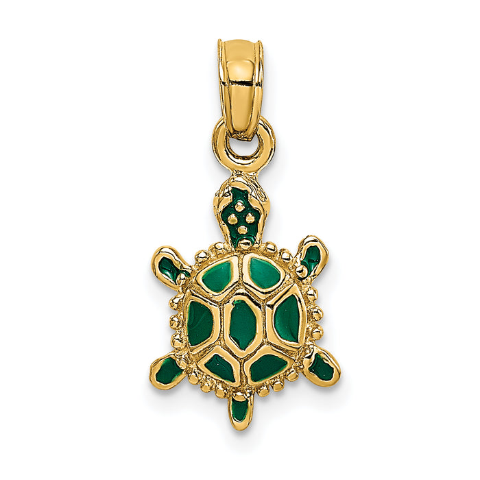 14K Green Enamel 3-D Land Turtle Charm-K6686