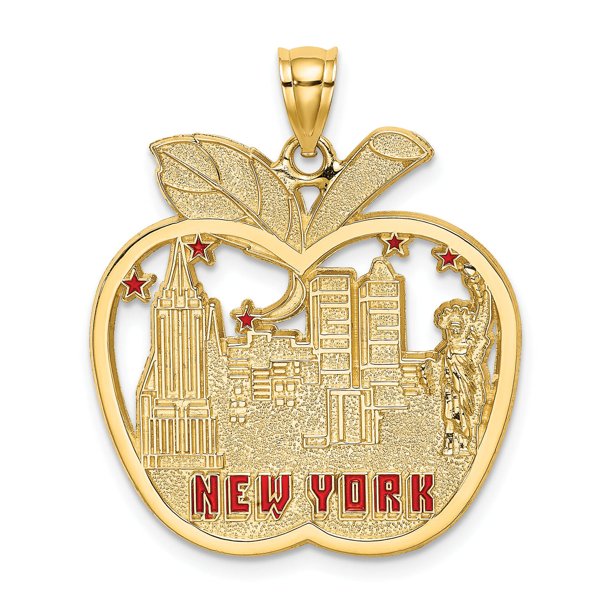 14K Red Enamel NEW YORK Apple w/NY Skyline Charm-K6695