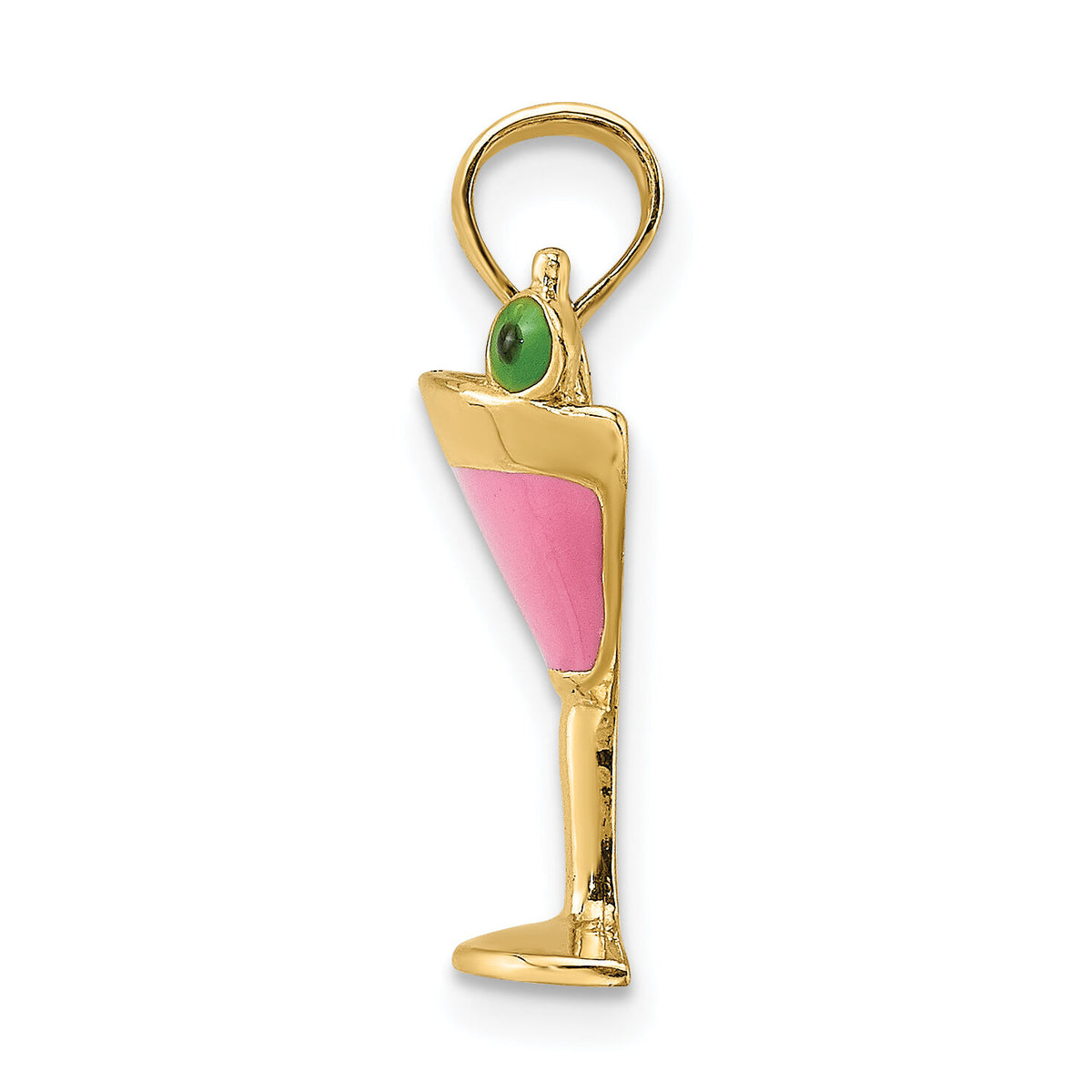 14K Pink Enameled Cosmo Martini w/Olive Charm-K6700
