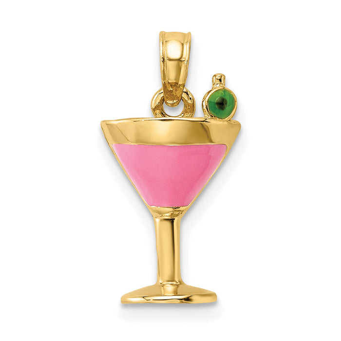 14K Pink Enameled Cosmo Martini w/Olive Charm-K6700