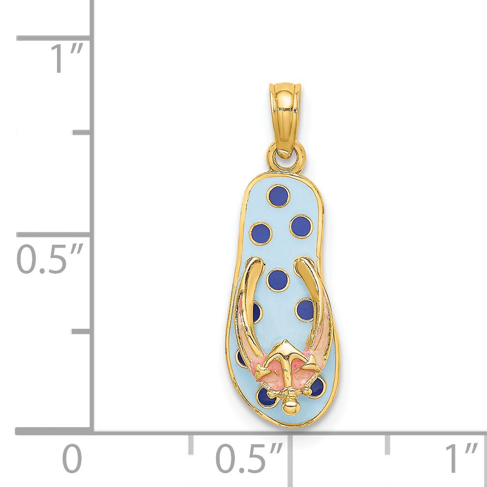 14K 3D Enamel Anchor On Blue Polka-Dot Flip-Flop Charm-K6704