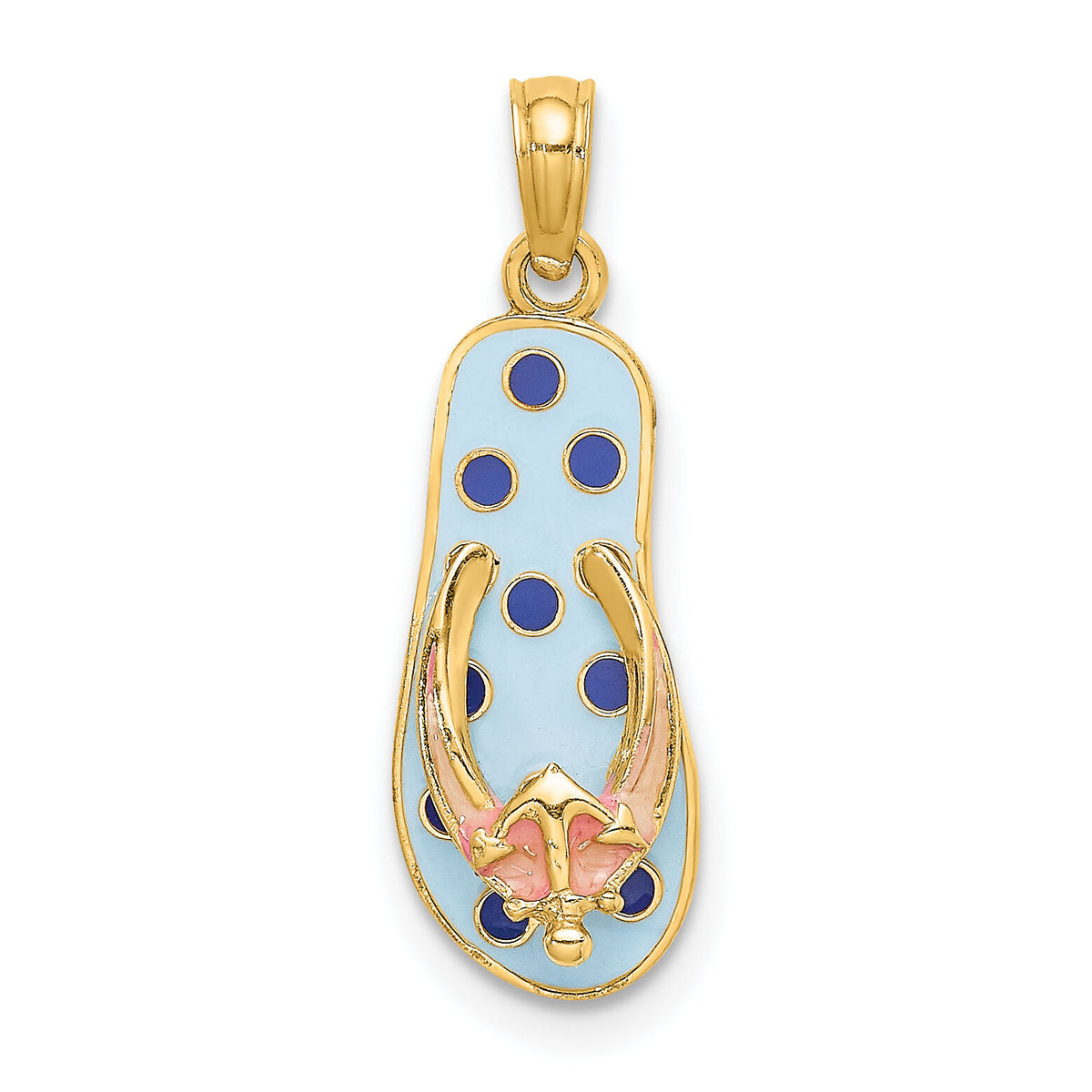 14K 3D Enamel Anchor On Blue Polka-Dot Flip-Flop Charm-K6704