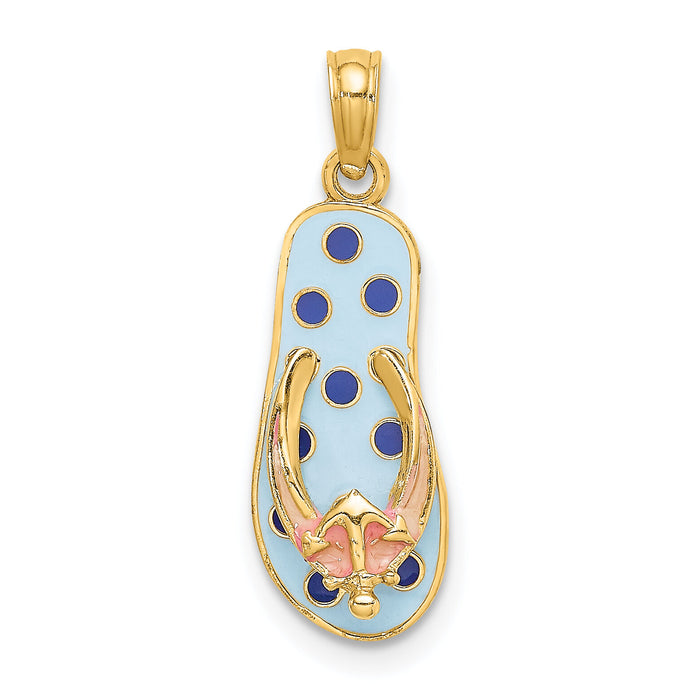 14K 3D Enamel Anchor On Blue Polka-Dot Flip-Flop Charm-K6704