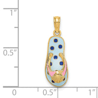 14K 3D Enamel Shell On Blue Polka-Dot Flip-Flop Charm-K6707
