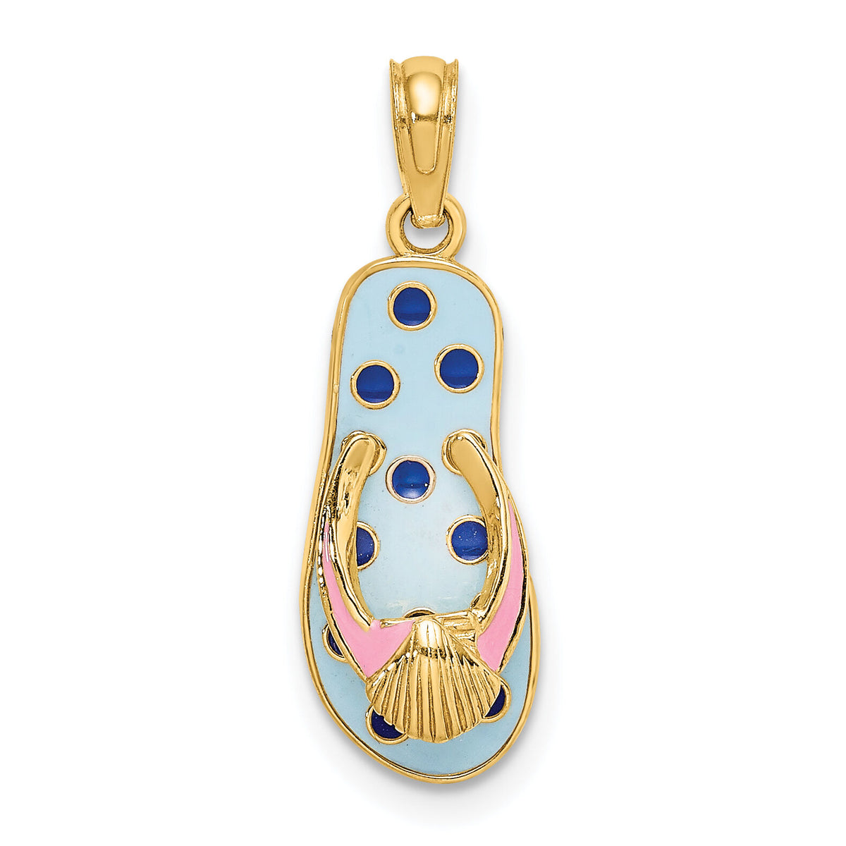 14K 3D Enamel Shell On Blue Polka-Dot Flip-Flop Charm-K6707