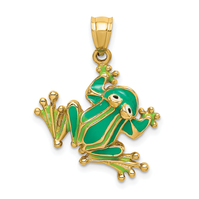 14K Green Enameled 2-D Frog Charm-K6713