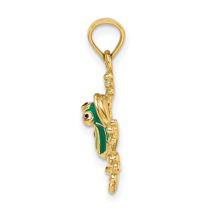 14K Green Enameled 2-D Small Frog Charm-K6715