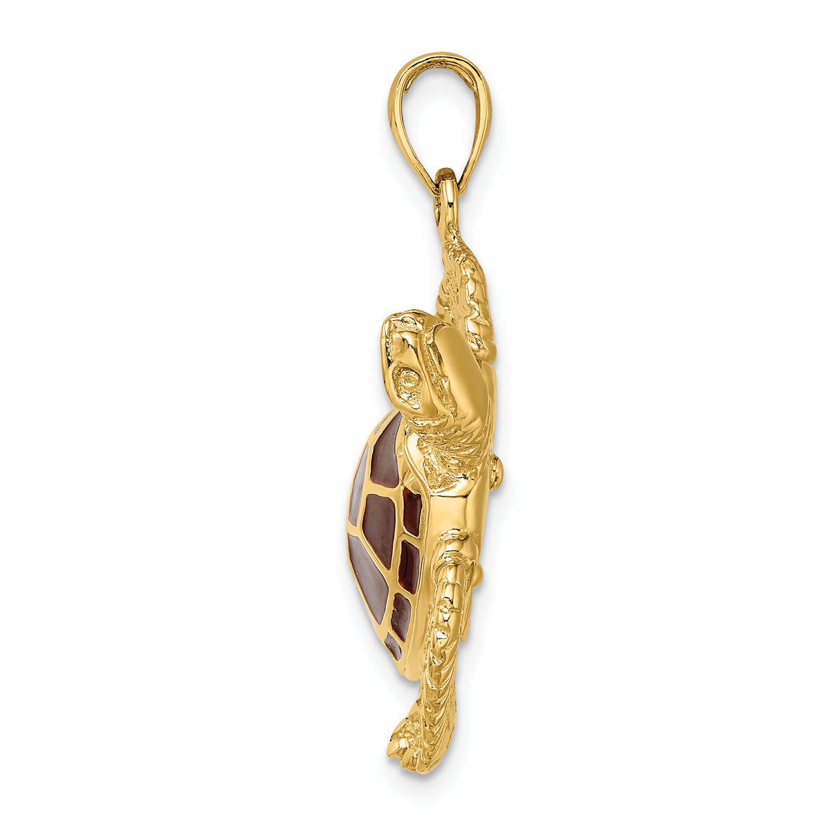 14K 3-D Brown Enamel Large Sea Turtle Charm-K6716