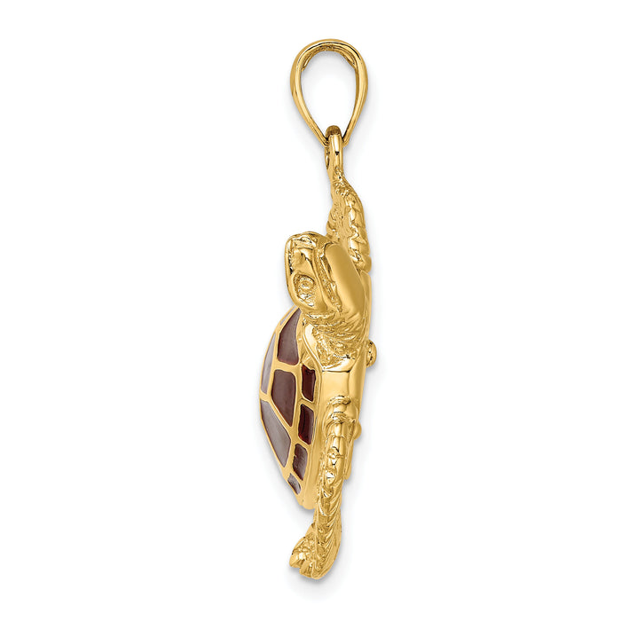 14K 3-D Brown Enamel Large Sea Turtle Charm-K6716