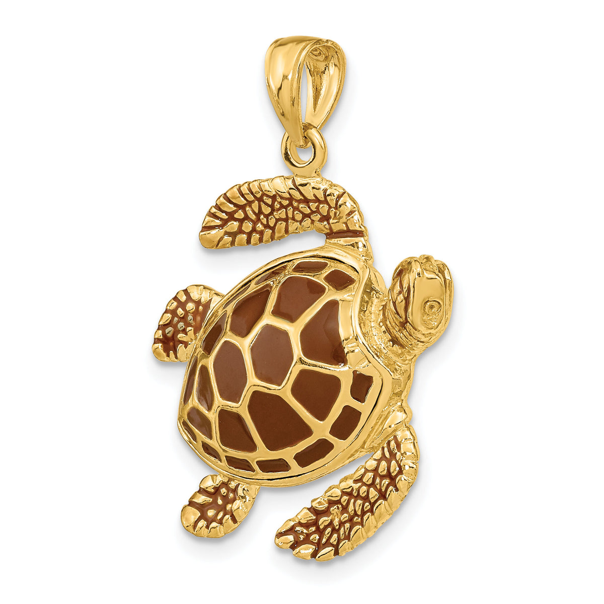 14K 3-D Brown Enamel Large Sea Turtle Charm-K6716