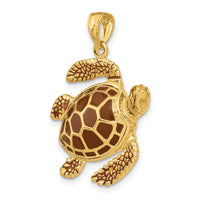 14K 3-D Brown Enamel Large Sea Turtle Charm-K6716