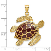 14K 3-D Brown Enamel Large Sea Turtle Charm-K6716