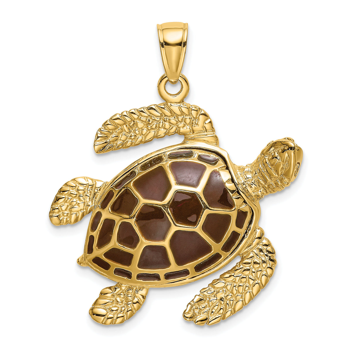 14K 3-D Brown Enamel Large Sea Turtle Charm-K6716