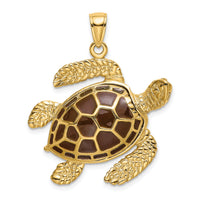 14K 3-D Brown Enamel Large Sea Turtle Charm-K6716