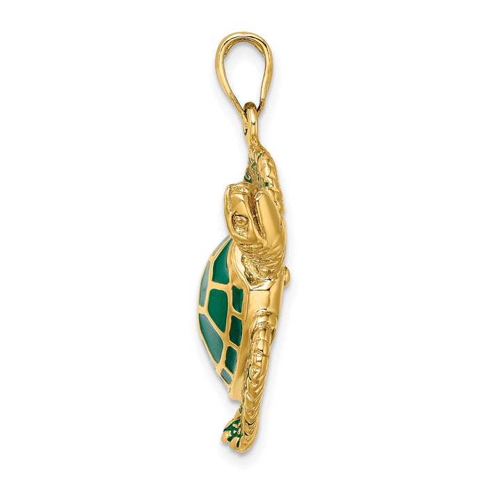 14K 3-D Green Enamel Large Sea Turtle Charm-K6717