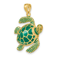 14K 3-D Green Enamel Large Sea Turtle Charm-K6717