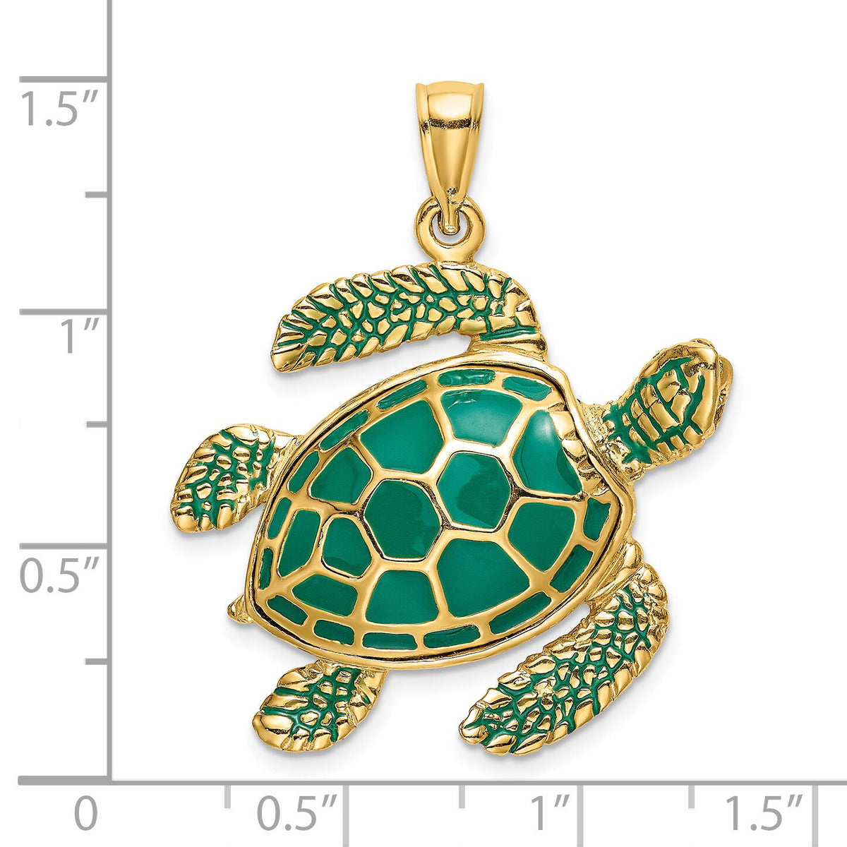 14K 3-D Green Enamel Large Sea Turtle Charm-K6717