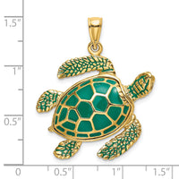 14K 3-D Green Enamel Large Sea Turtle Charm-K6717