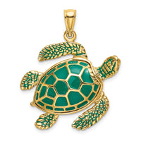 14K 3-D Green Enamel Large Sea Turtle Charm-K6717