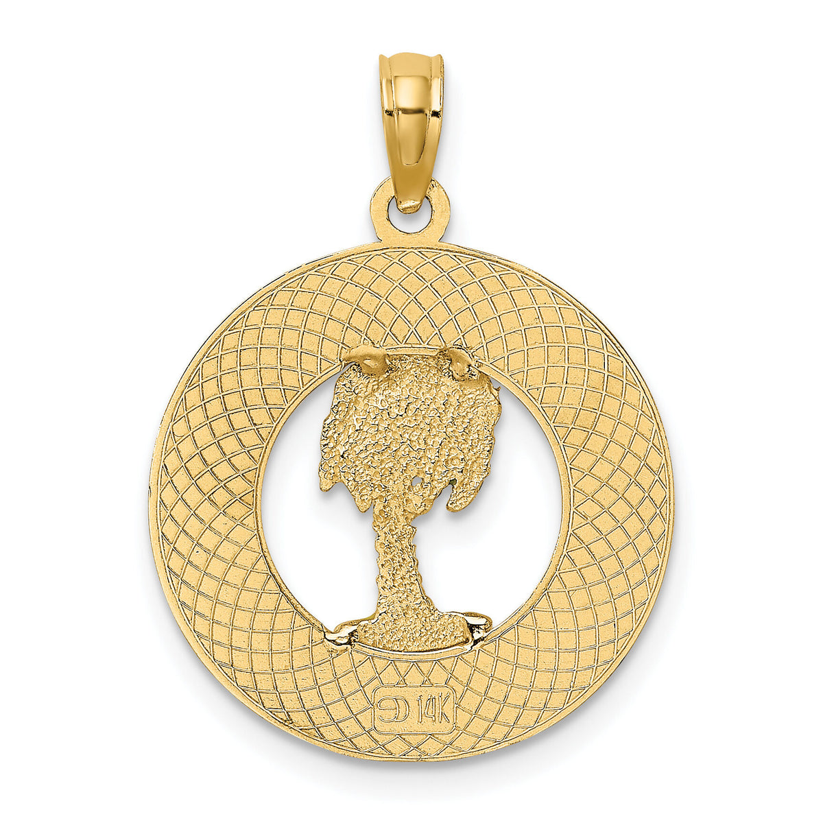 14K FLORIDA Enamel Palm Tree Circle Charm-K6719