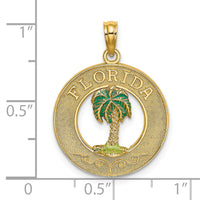 14K FLORIDA Enamel Palm Tree Circle Charm-K6719