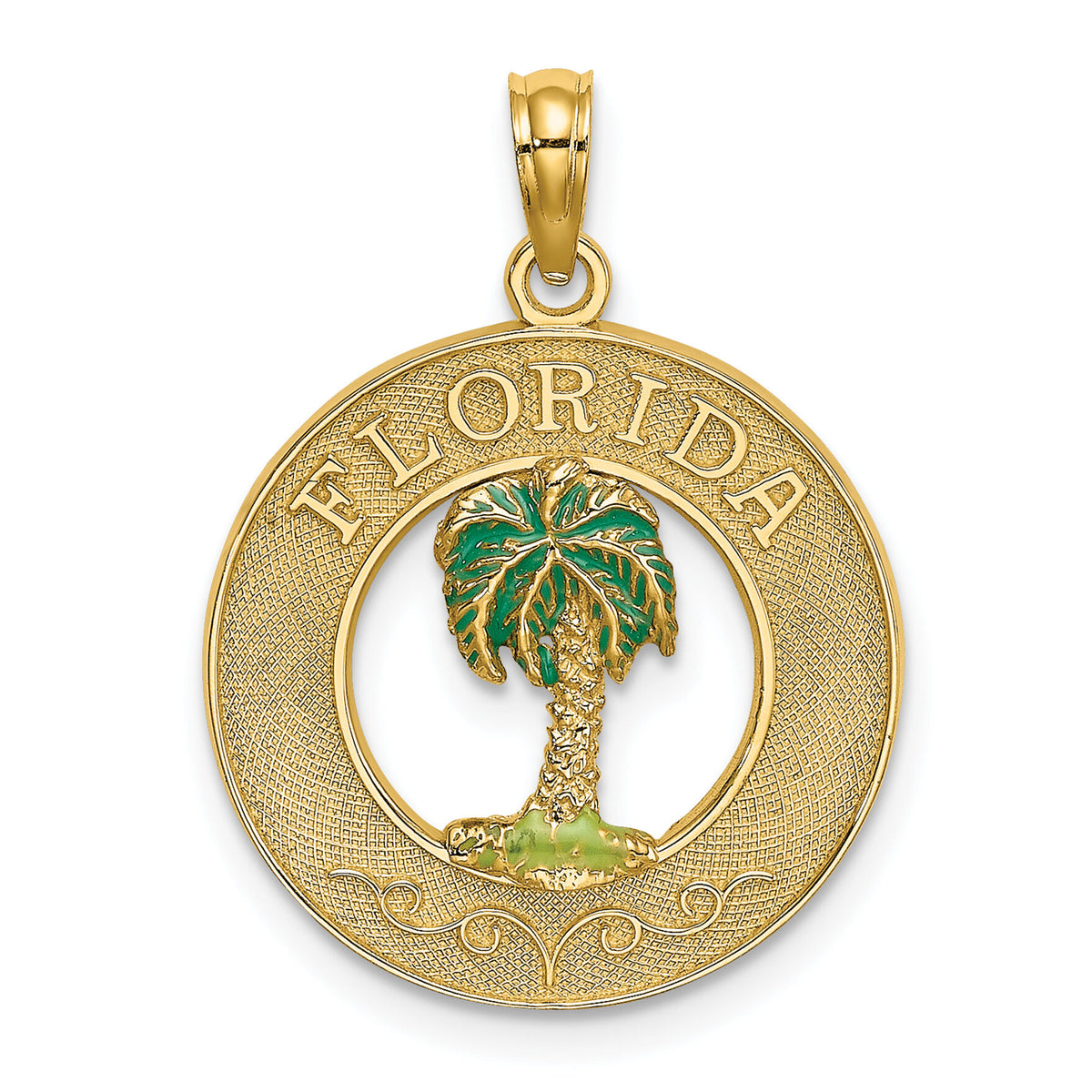 14K FLORIDA Enamel Palm Tree Circle Charm-K6719