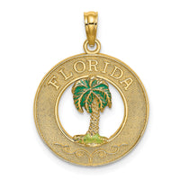 14K FLORIDA Enamel Palm Tree Circle Charm-K6719