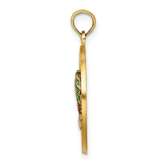 14K Florida Enamel Palm Trees Circle Charm-K6720