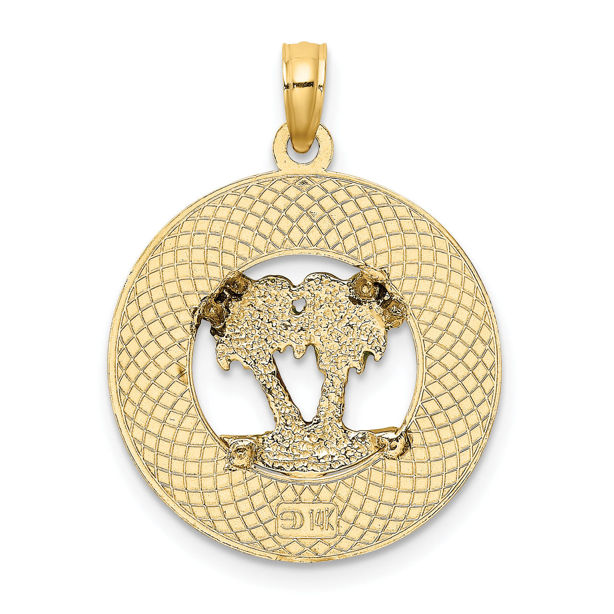 14K Florida Enamel Palm Trees Circle Charm-K6720