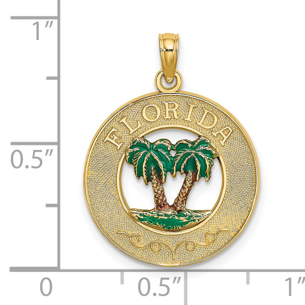 14K Florida Enamel Palm Trees Circle Charm-K6720