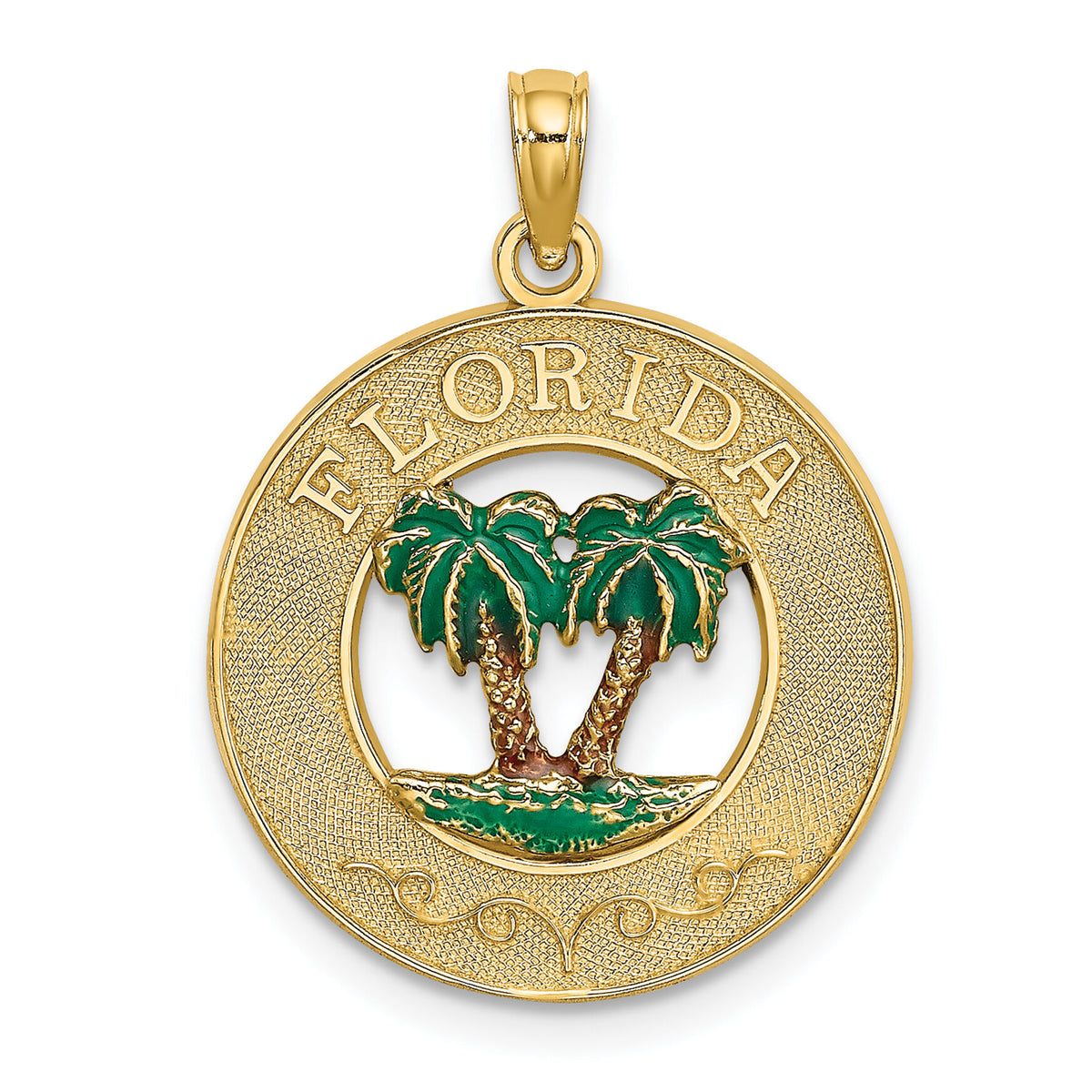 14K Florida Enamel Palm Trees Circle Charm-K6720