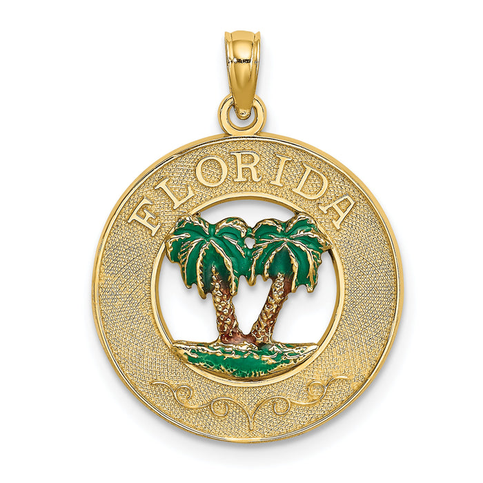 14K Florida Enamel Palm Trees Circle Charm-K6720
