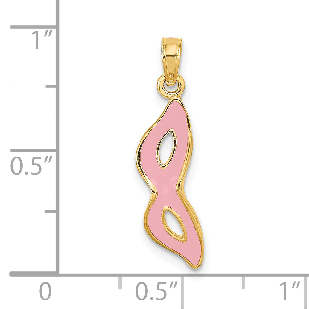 14K 3-D and Beveled W/Pink Enamel Masquerade Mask Pendant-K6723